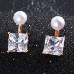 Bridal Pearl and CZ Square Ear Jackets